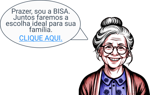 Personagem BISA, uma agradável senhora que irá te ajudar a escolher a melhor acomodação para sua família.